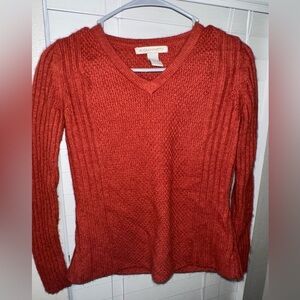 A. Giannetti V-Neck Orange Cable-Knit Sweater